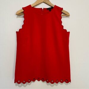 J.Crew Red Sleeveless Scallop Trim Eyelet Hem Top Blouse Women’s Size 4 Preppy
